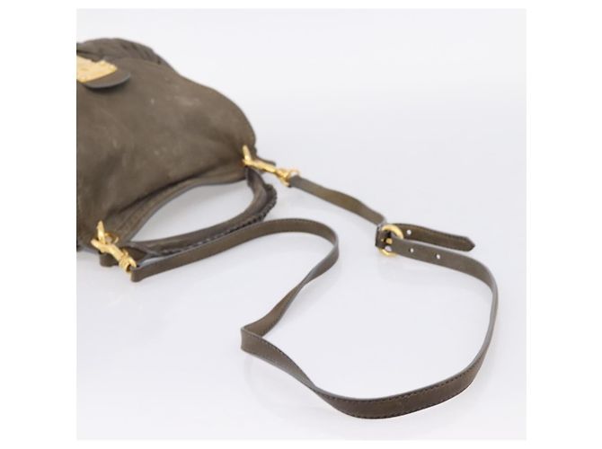 Bolsa de Mão Miu Miu Matelassé em Couro 2way Cinza Tom Dourado Auth 167729A Marrom - vista 8