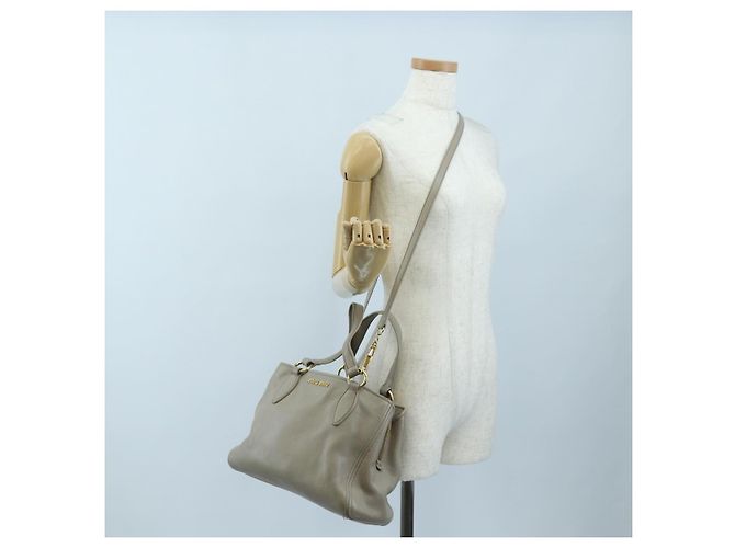 Miu Miu Handtasche Leder 2way Beige Gold Auth 202505A Golden - Ansicht 34