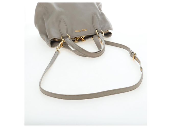 Miu Miu Handtasche Leder 2way Beige Gold Auth 202505A Golden - Ansicht 9