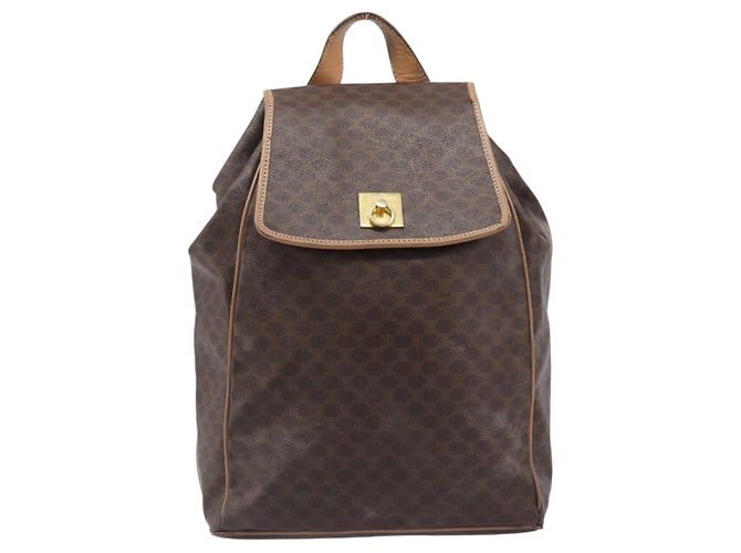 Céline Mochila CELINE Macadam Canvas PVC Leather Brown Gold Auth ep16108 Castaño Dorado - vista 13