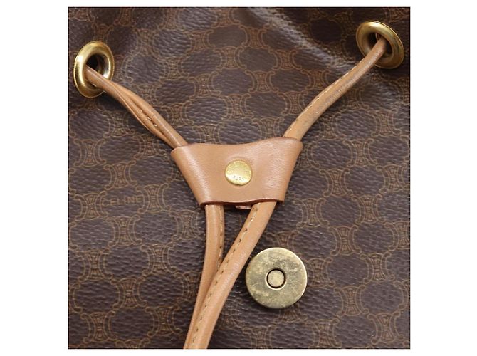 Céline Mochila CELINE Macadam Canvas PVC Leather Brown Gold Auth ep16108 Castaño Dorado - vista 26