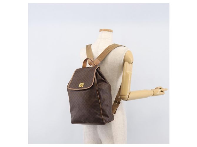 Céline Mochila CELINE Macadam Canvas PVC Leather Brown Gold Auth ep16108 Castaño Dorado - vista 31