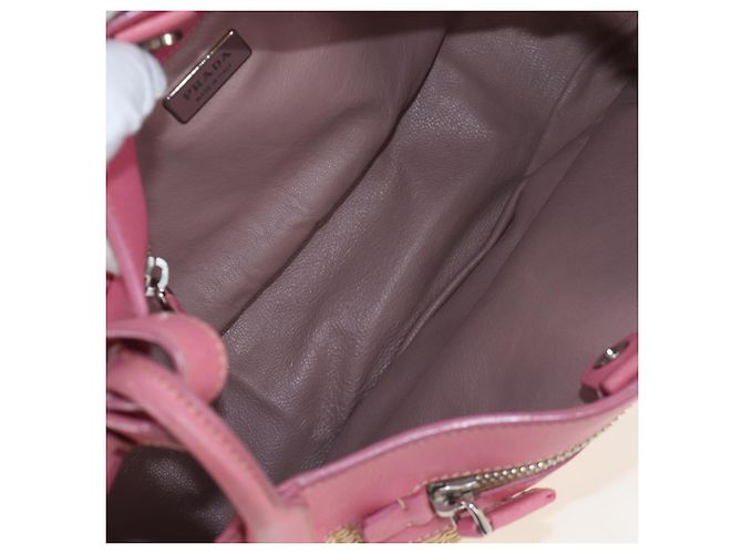 Borsa a tracolla PRADA in rafia Beige Pink Silver Auth am12710V Argento Rosa - vista 10