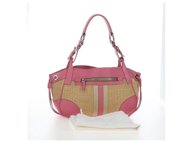 Borsa a tracolla PRADA in rafia Beige Pink Silver Auth am12710V Argento Rosa - vista 12