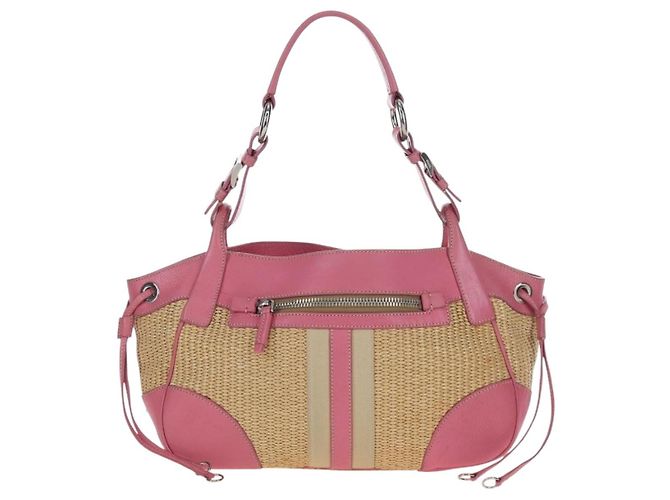 Borsa a tracolla PRADA in rafia Beige Pink Silver Auth am12710V Argento Rosa - vista 13