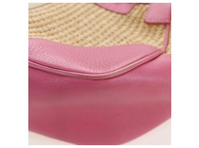 Borsa a tracolla PRADA in rafia Beige Pink Silver Auth am12710V Argento Rosa - vista 17
