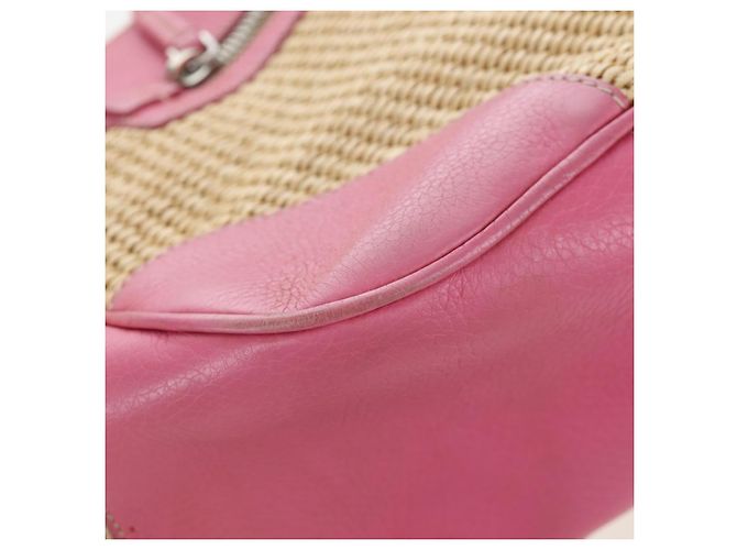 Borsa a tracolla PRADA in rafia Beige Pink Silver Auth am12710V Argento Rosa - vista 18