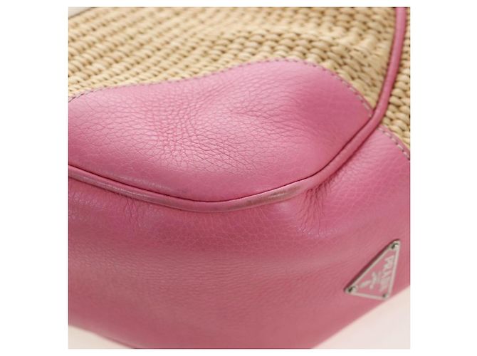 Borsa a tracolla PRADA in rafia Beige Pink Silver Auth am12710V Argento Rosa - vista 19