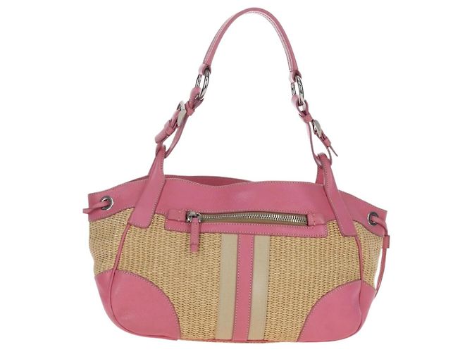 Borsa a tracolla PRADA in rafia Beige Pink Silver Auth am12710V Argento Rosa - vista 2