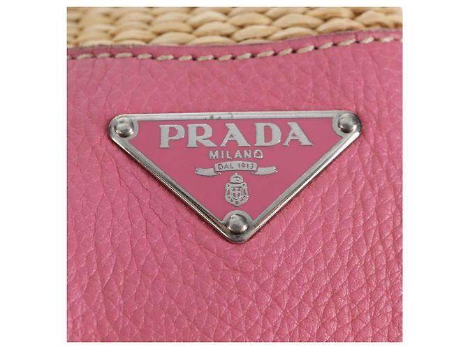 Borsa a tracolla PRADA in rafia Beige Pink Silver Auth am12710V Argento Rosa - vista 20