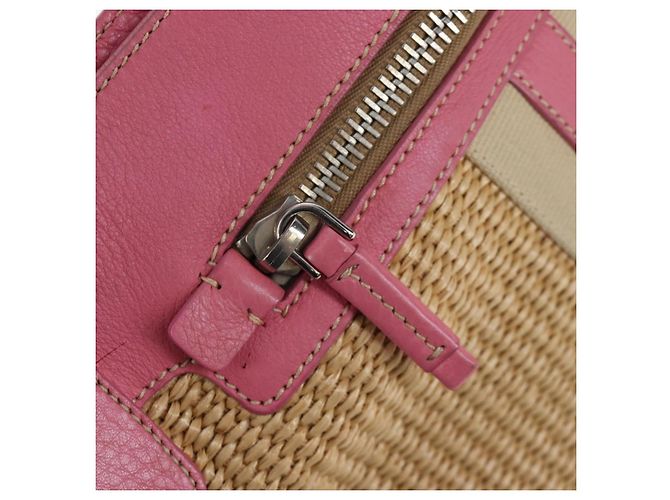 Borsa a tracolla PRADA in rafia Beige Pink Silver Auth am12710V Argento Rosa - vista 21