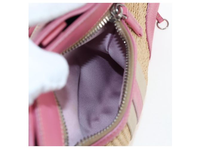 Borsa a tracolla PRADA in rafia Beige Pink Silver Auth am12710V Argento Rosa - vista 22