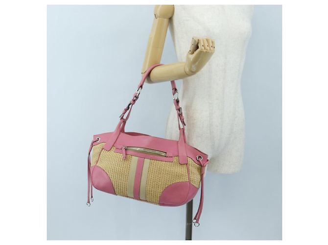 Borsa a tracolla PRADA in rafia Beige Pink Silver Auth am12710V Argento Rosa - vista 29