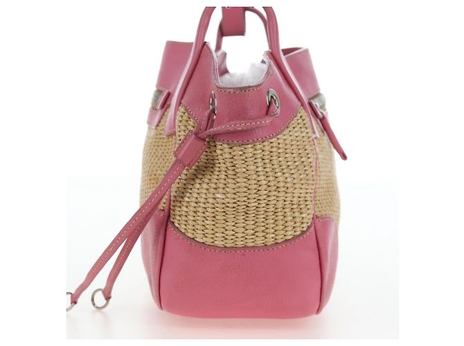 Borsa a tracolla PRADA in rafia Beige Pink Silver Auth am12710V Argento Rosa - vista 3