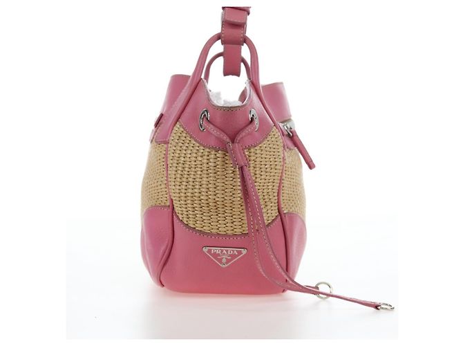 Borsa a tracolla PRADA in rafia Beige Pink Silver Auth am12710V Argento Rosa - vista 4