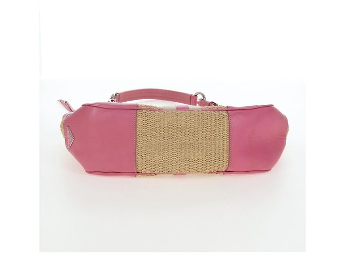 Borsa a tracolla PRADA in rafia Beige Pink Silver Auth am12710V Argento Rosa - vista 5
