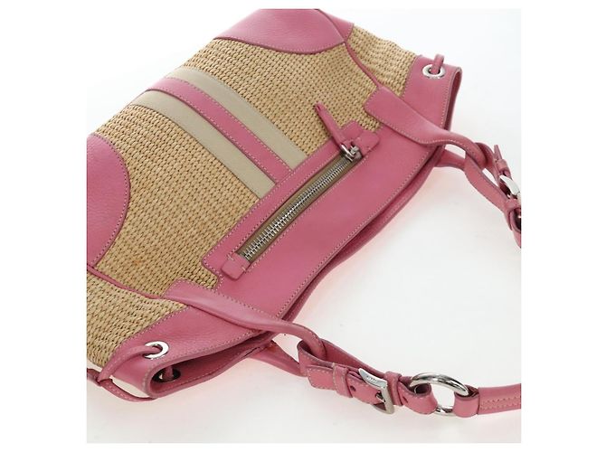 Borsa a tracolla PRADA in rafia Beige Pink Silver Auth am12710V Argento Rosa - vista 6
