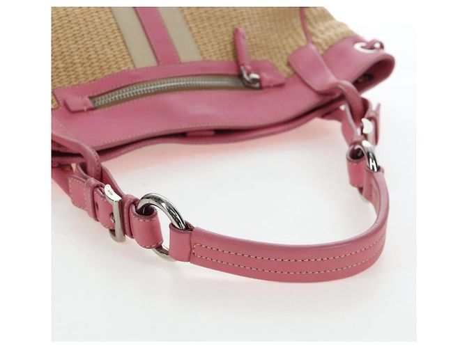 Borsa a tracolla PRADA in rafia Beige Pink Silver Auth am12710V Argento Rosa - vista 7