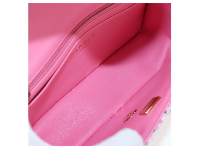 CHANEL Mini Matelasse 19 Single Flap Chain Shoulder Bag Tweed Auth BA16210SM Pink - Ansicht 10