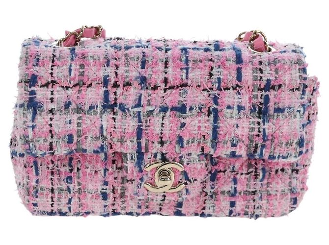 CHANEL Mini Matelasse 19 Single Flap Chain Shoulder Bag Tweed Auth BA16210SM Pink - Ansicht 13