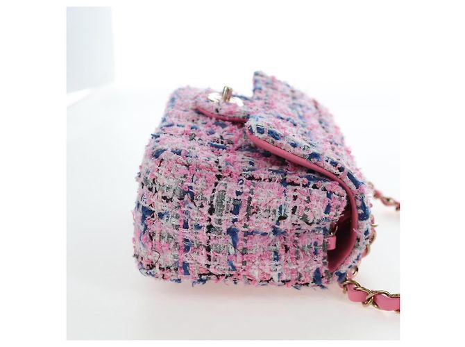 CHANEL Mini Matelasse 19 Single Flap Chain Shoulder Bag Tweed Auth BA16210SM Pink - Ansicht 3