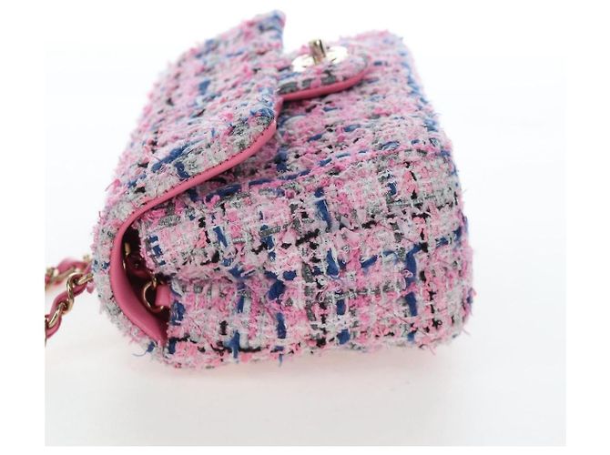 CHANEL Mini Matelasse 19 Single Flap Chain Shoulder Bag Tweed Auth BA16210SM Pink - Ansicht 4