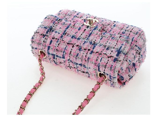 CHANEL Mini Matelasse 19 Single Flap Chain Shoulder Bag Tweed Auth BA16210SM Pink - Ansicht 6