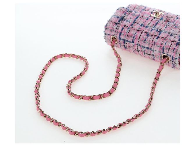 CHANEL Mini Matelasse 19 Single Flap Chain Shoulder Bag Tweed Auth BA16210SM Pink - Ansicht 7