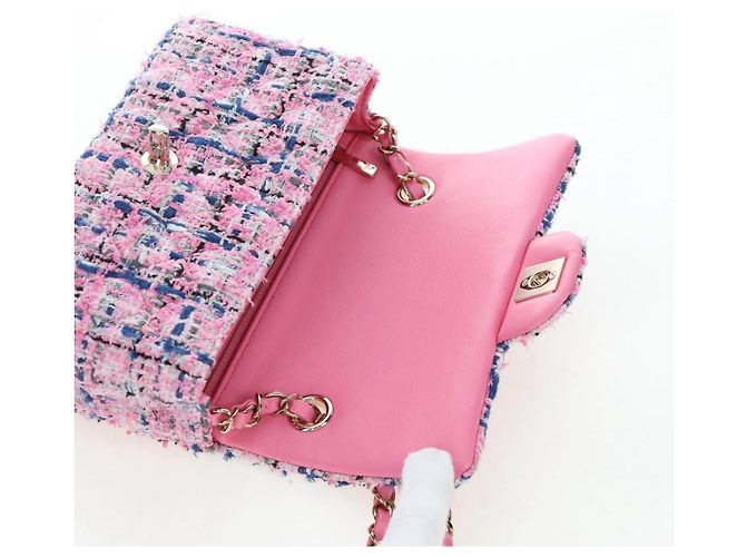 CHANEL Mini Matelasse 19 Single Flap Chain Shoulder Bag Tweed Auth BA16210SM Pink - Ansicht 9