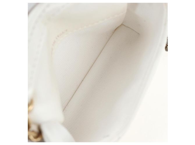 CHANEL Matelasse Chain Shoulder Pouch Lamb Skin Gold White CC Auth 206352SAM Bianco D'oro - vista 10
