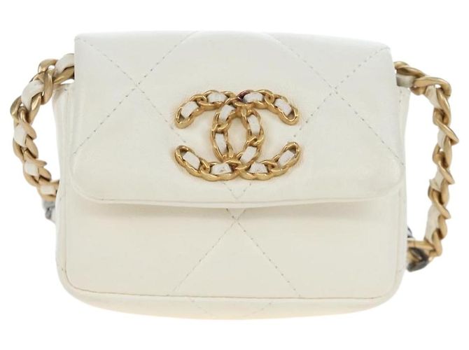 CHANEL Matelasse Chain Shoulder Pouch Lamb Skin Gold White CC Auth 206352SAM Bianco D'oro - vista 13