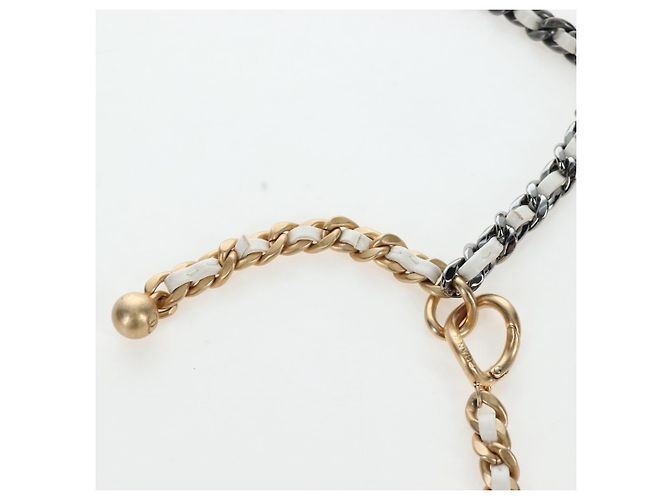 CHANEL Matelasse Chain Shoulder Pouch Lamb Skin Gold White CC Auth 206352SAM Bianco D'oro - vista 14