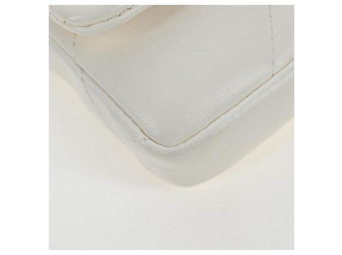 CHANEL Matelasse Chain Shoulder Pouch Lamb Skin Gold White CC Auth 206352SAM Bianco D'oro - vista 16