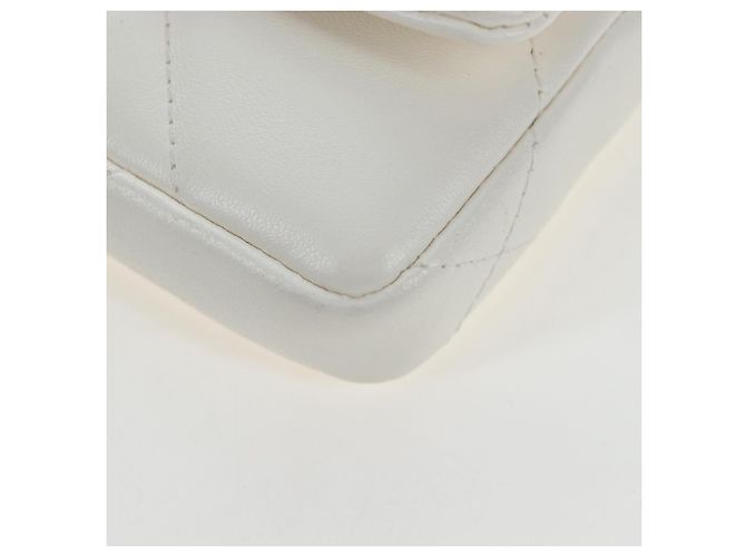 CHANEL Matelasse Chain Shoulder Pouch Lamb Skin Gold White CC Auth 206352SAM Bianco D'oro - vista 17