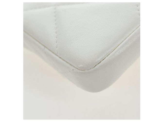 CHANEL Matelasse Chain Shoulder Pouch Lamb Skin Gold White CC Auth 206352SAM Bianco D'oro - vista 18