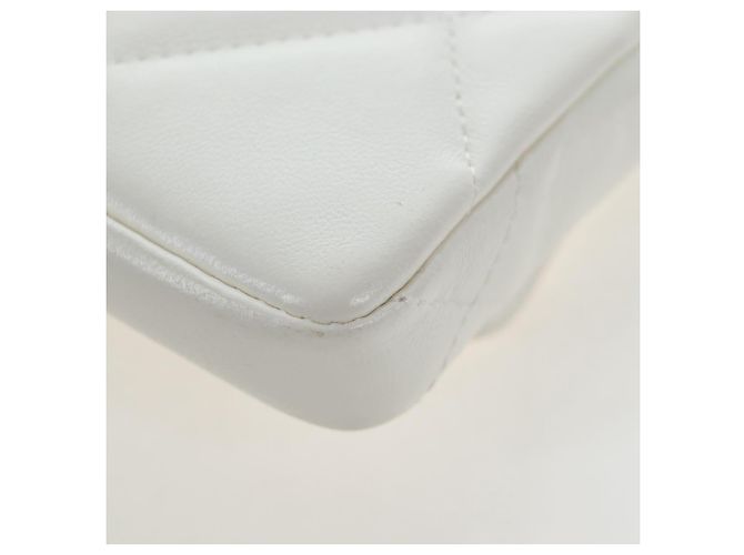 CHANEL Matelasse Chain Shoulder Pouch Lamb Skin Gold White CC Auth 206352SAM Bianco D'oro - vista 19