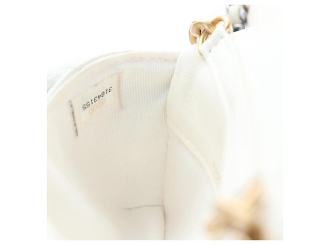 CHANEL Matelasse Chain Shoulder Pouch Lamb Skin Gold White CC Auth 206352SAM Bianco D'oro - vista 26
