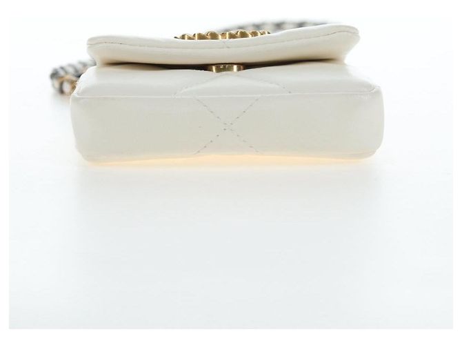 CHANEL Matelasse Chain Shoulder Pouch Lamb Skin Gold White CC Auth 206352SAM Bianco D'oro - vista 5
