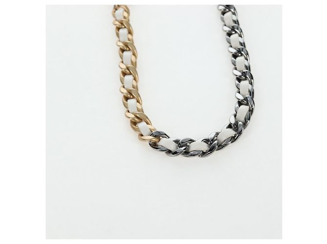 CHANEL Matelasse Chain Shoulder Pouch Lamb Skin Gold White CC Auth 206352SAM Bianco D'oro - vista 8