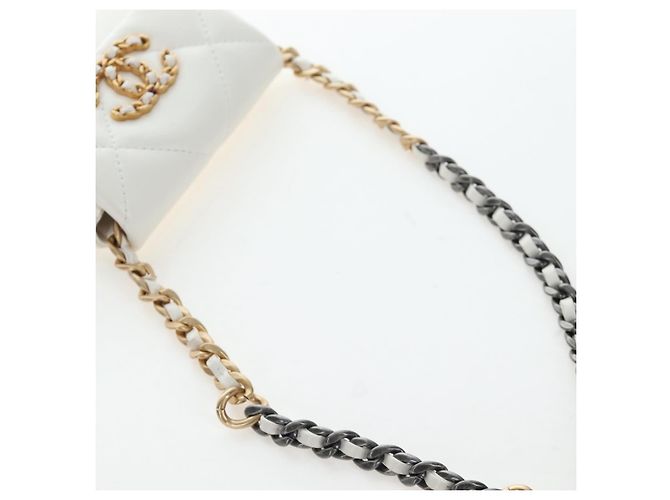 CHANEL Matelasse Chain Shoulder Pouch Lamb Skin Gold White CC Auth 206352SAM Bianco D'oro - vista 9