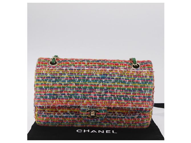 Borsa a tracolla CHANEL Chain Matelasse 25 in tweed Multicolor Gold CC Auth 167778SM - vista 12