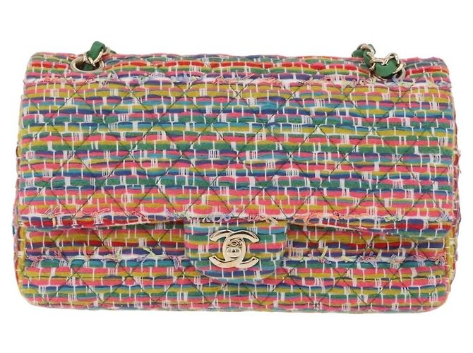 Borsa a tracolla CHANEL Chain Matelasse 25 in tweed Multicolor Gold CC Auth 167778SM - vista 13