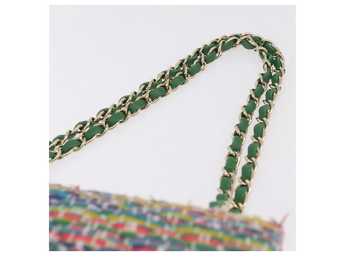 Borsa a tracolla CHANEL Chain Matelasse 25 in tweed Multicolor Gold CC Auth 167778SM - vista 14