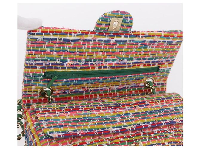 Borsa a tracolla CHANEL Chain Matelasse 25 in tweed Multicolor Gold CC Auth 167778SM - vista 21