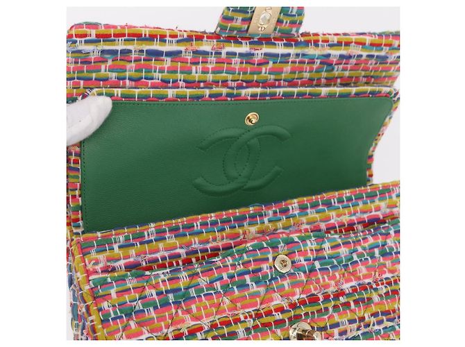 Borsa a tracolla CHANEL Chain Matelasse 25 in tweed Multicolor Gold CC Auth 167778SM - vista 25