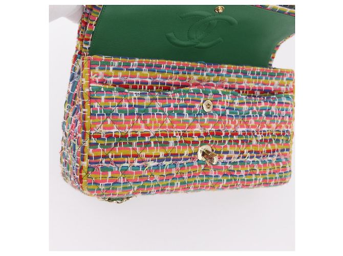 Borsa a tracolla CHANEL Chain Matelasse 25 in tweed Multicolor Gold CC Auth 167778SM - vista 26