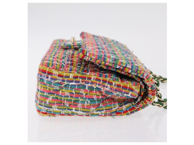 Borsa a tracolla CHANEL Chain Matelasse 25 in tweed Multicolor Gold CC Auth 167778SM - vista 3