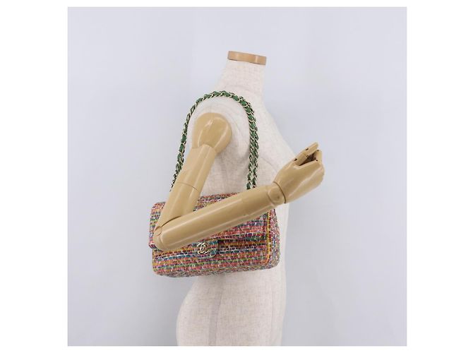 Borsa a tracolla CHANEL Chain Matelasse 25 in tweed Multicolor Gold CC Auth 167778SM - vista 32