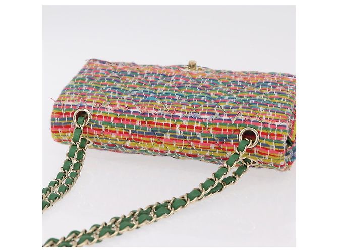 Borsa a tracolla CHANEL Chain Matelasse 25 in tweed Multicolor Gold CC Auth 167778SM - vista 6