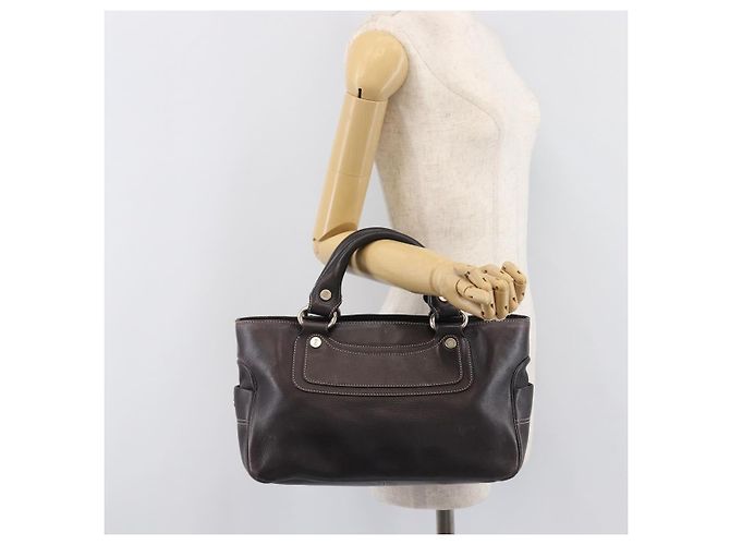 Céline Sac à main CELINE Boogie Bag en cuir marron argent Auth BA16097 Argenté - vue 26